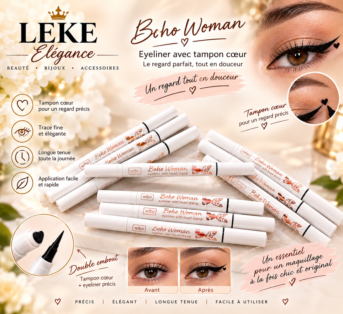 Eye-liner et motif cœur                    2 en 1